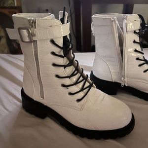 White Combat boot